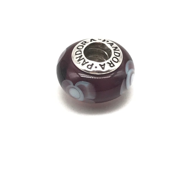 Pandora Purple Flowers Floral Murano Glass Bead Charm - Picture 3 of 4